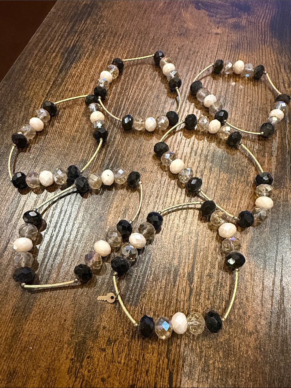 Elegant Black and Cream Beaded Stretch Bracelet Set